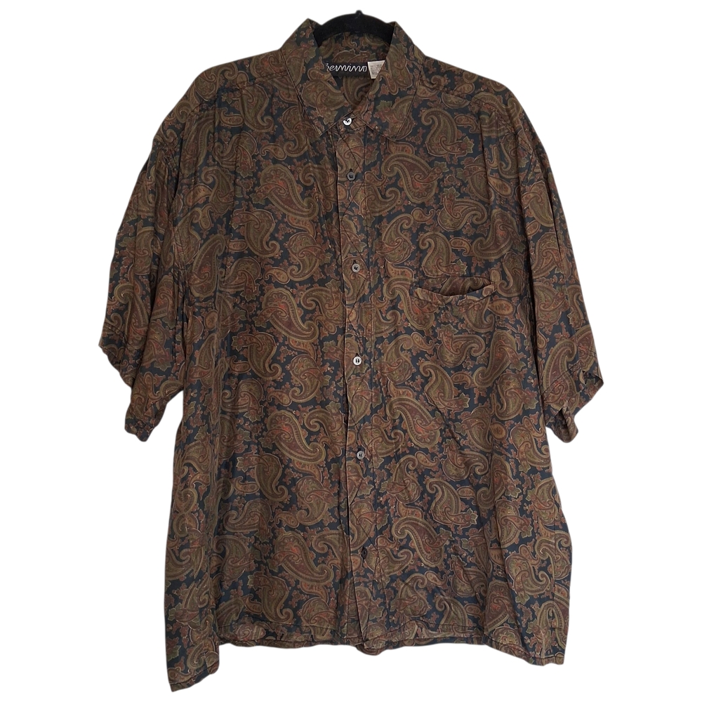 Vintage Paisley Button Down Shirt - Brown and Blue